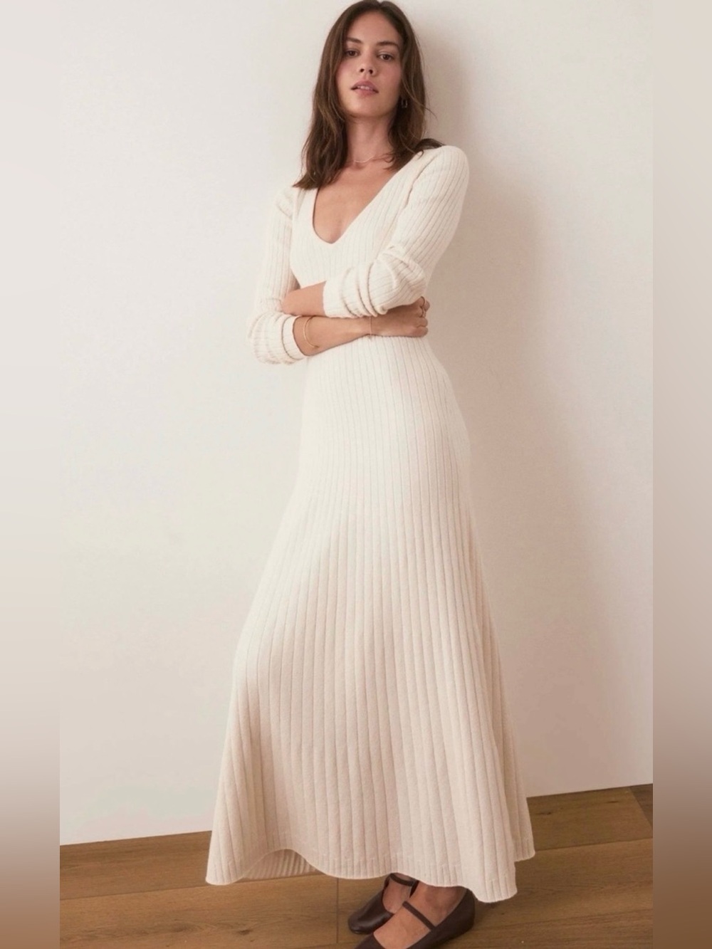 Marine Layer Cream Ribbed Maxi Dress